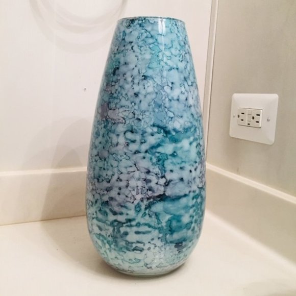 Mid Century Modern-Look Vase - Sleek Splatter/Speckled Turquoise Teal, Blue - Picture 3 of 6